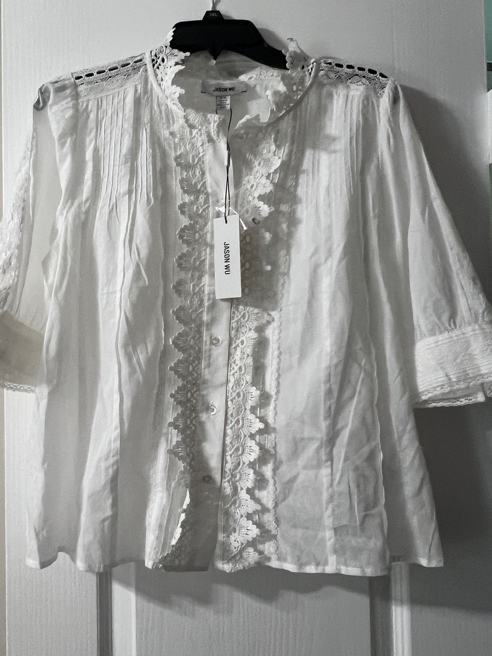 Jason Wu White Lace-Trim Button Down Top
